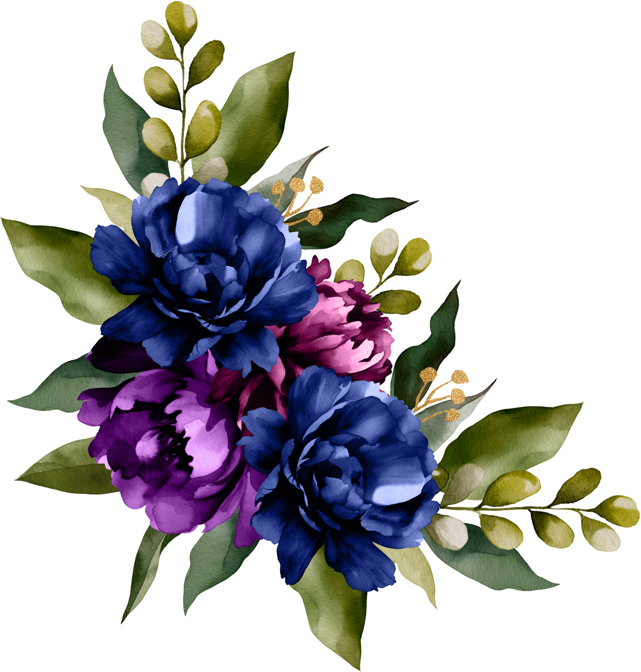 Blue And Purple Flowers With Green Leaves